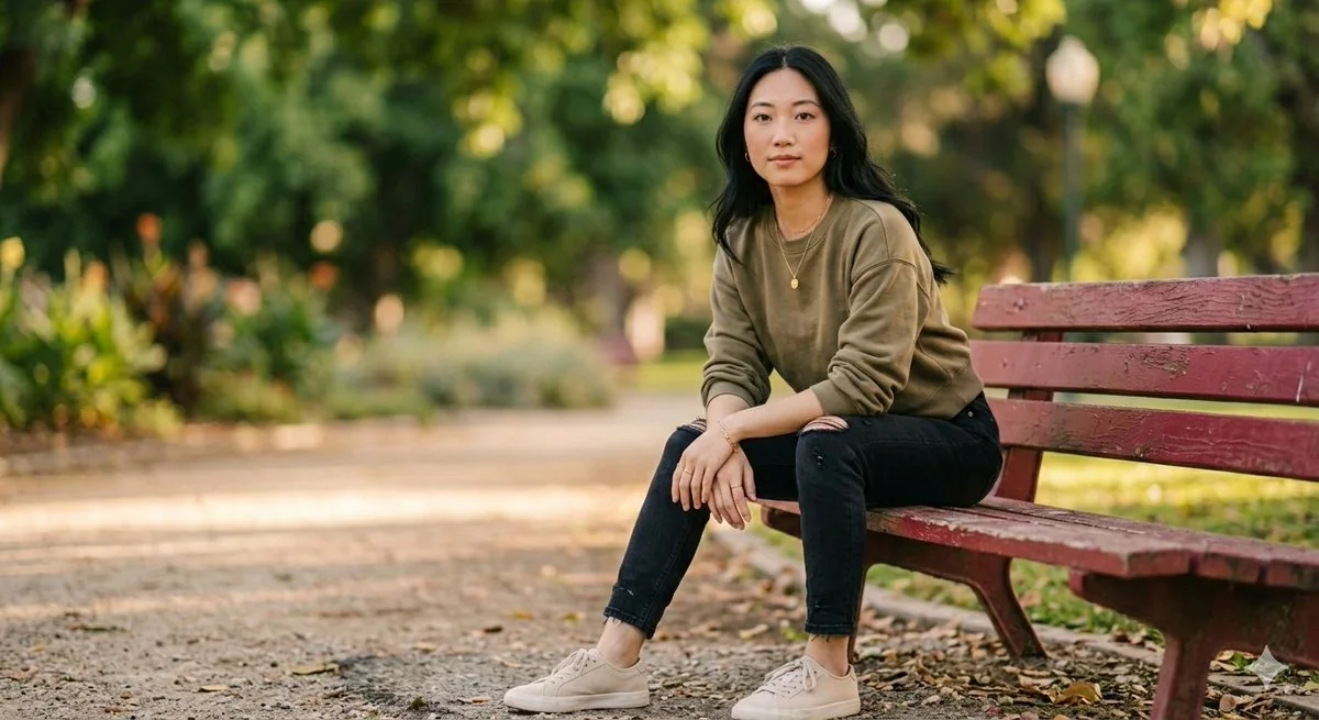 随性穿搭少女在梦幻散景中