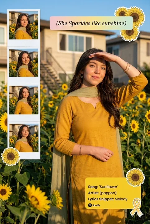 Sunlight Collage Girl in the Sunflower Sea