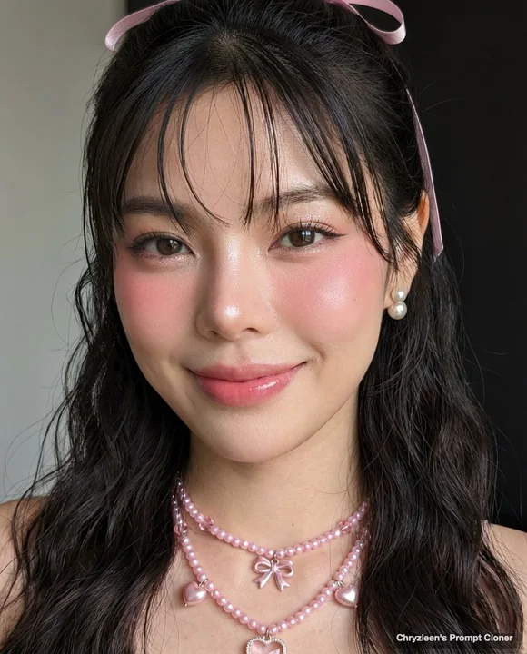 ガラスのような肌の少女 ピンクの柔らかな光の写真