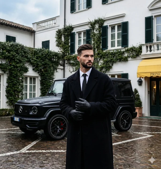 Luxe gentleman dans un hiver européen