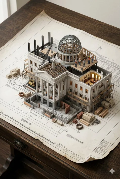 Maquette en relief surgissant du plan
