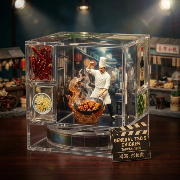 Mini-scène de film culinaire dans un cube transparent