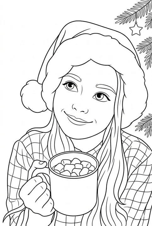 Pixar-style black and white line art for coloring