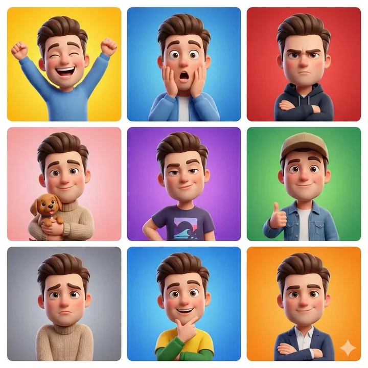 Mèmes de 9 cases d'un garçon au style Pixar