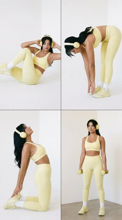 Butter yellow four-grid fitness photoshoot