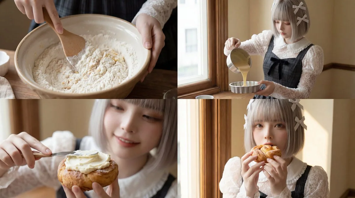映画感のある焼き菓子少女の没入型スイーツタイム