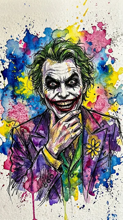 Vibrant watercolor depiction of a bizarre clown