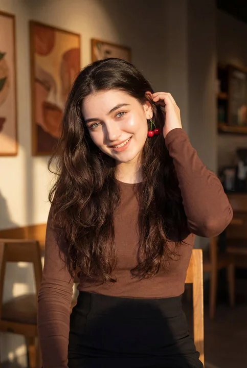 Girl with Cherry Earrings in the Café