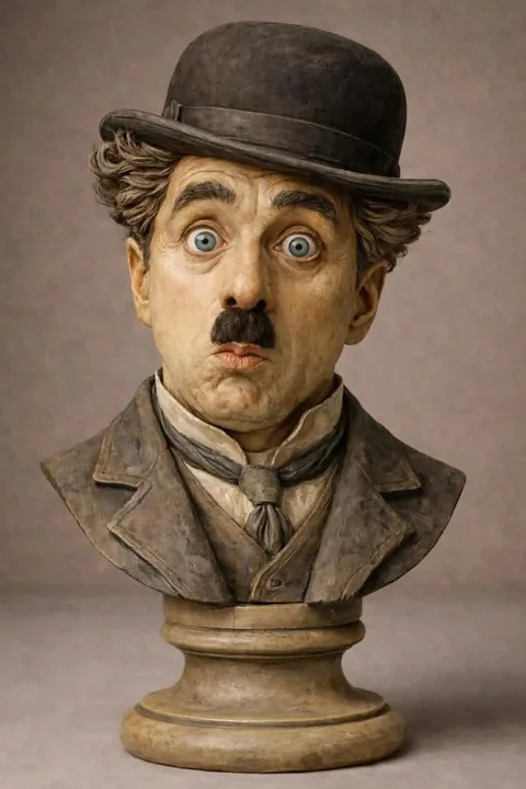 Mottled polychrome woodcarving art half-figure