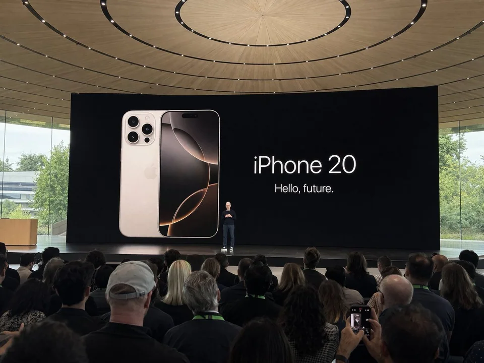 Apple Park view of Cook releasing new phone