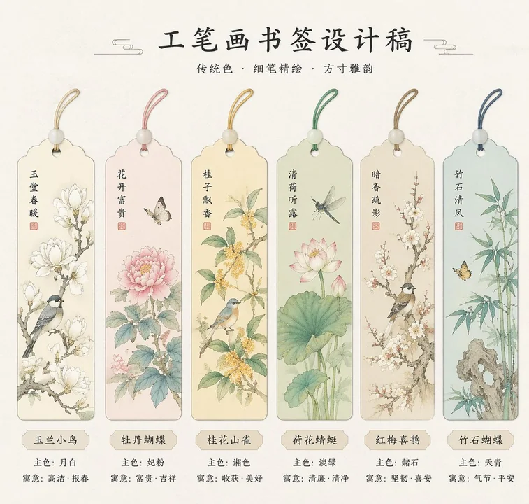 Exquisite Chinese Style Gongbi Painting Bookmark Design