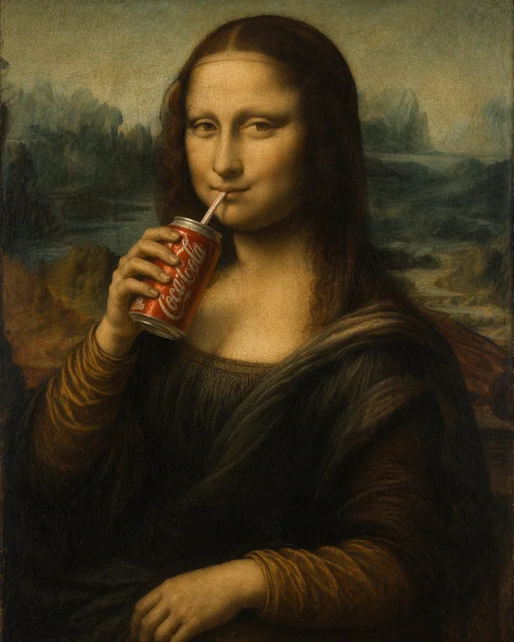 Peinture amusante de la Mona Lisa buvant du Coca-Cola