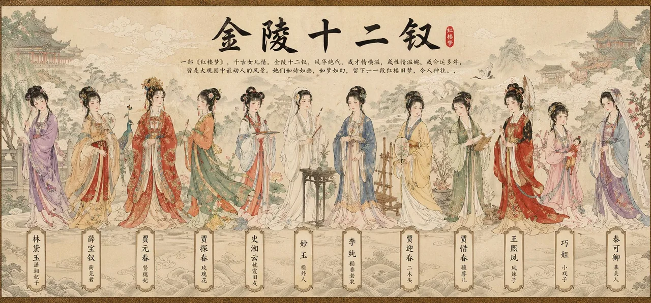 Illustration d'un rouleau long de huit immortels en style chinois traditionnel, peinture aux couleurs vives