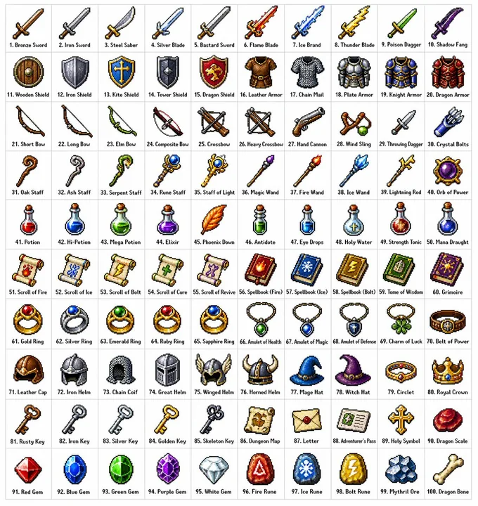 奇幻RPG百件像素风格道具图鉴