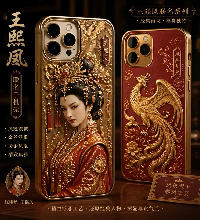 Coque de téléphone en relief doré de Wang Xifeng