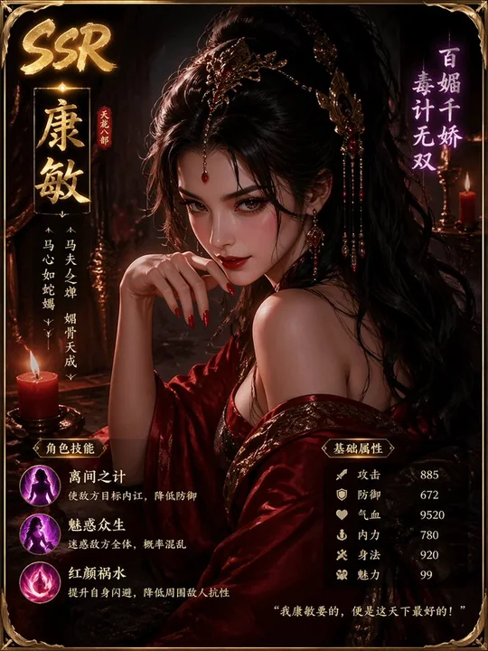 Carte SSR du personnage Kang Min, femme démoniaque du Département des Huit Démons du Ciel