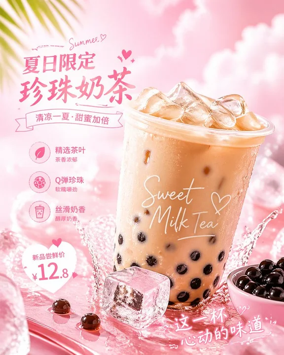 Publicité en gros de boba au lait de soja perlé à la mode fille rose