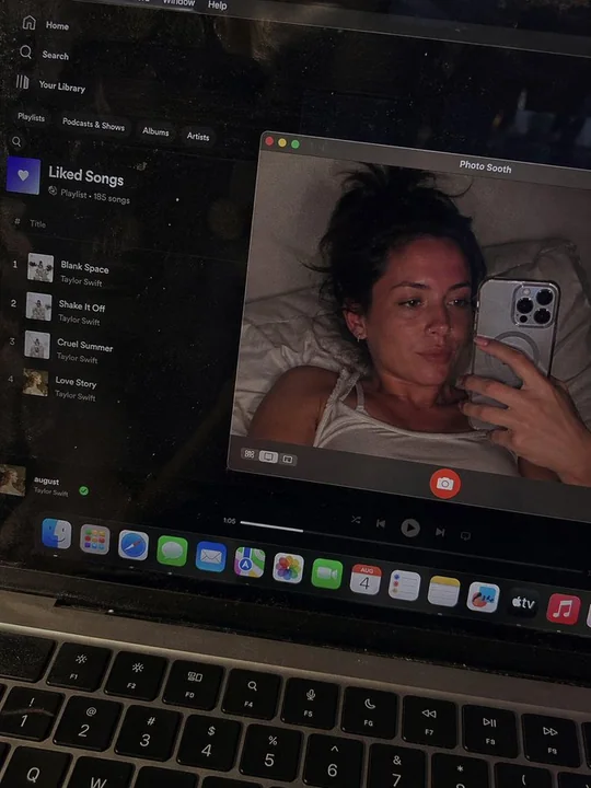 Lazy selfie in the laptop screen at midnight