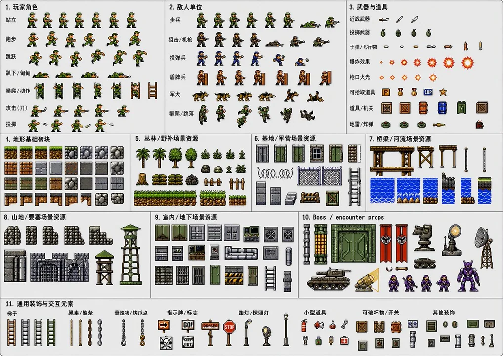 Gros ensemble de matériaux en pixels pour toutes les scènes du Corps vert