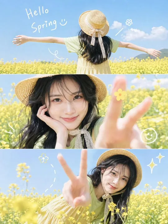 春の花畑で遊ぶ素気ない少女