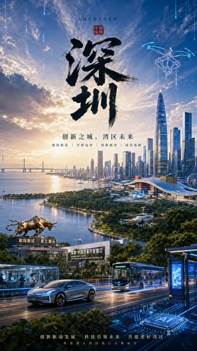 水墨光影国潮城市海报