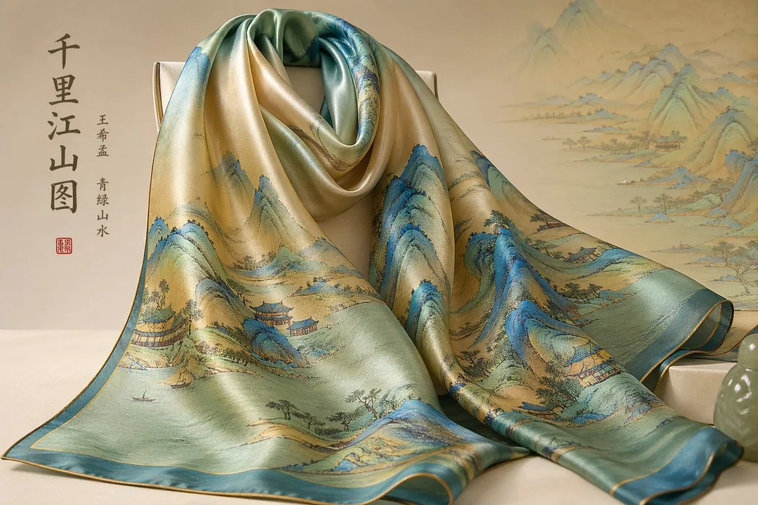 Foulard vert et bleu du paysage de mille li