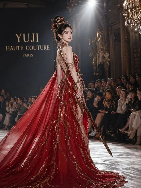 Yu Ji's Parisian haute couture red dress