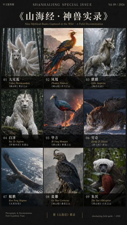 Vertical Shanhaijing Divine Beast Photography Poster