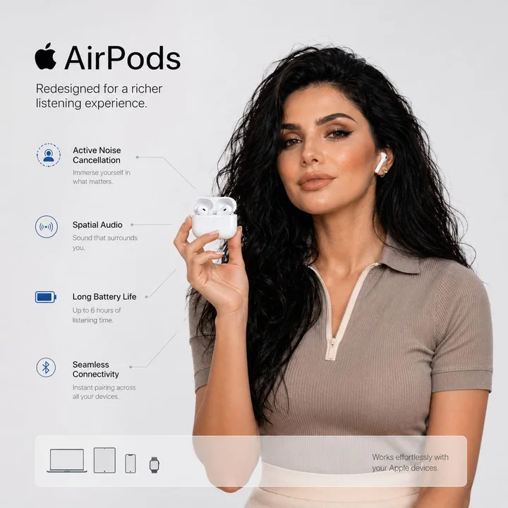 Минималистичные беспроводные наушники в стиле Apple