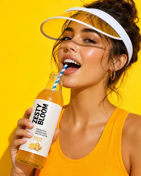 Close-up of a vibrant summer woman drinking sparkling water