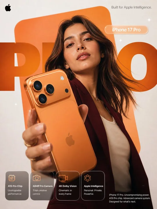 Плакат для рекламы iPhone 17 Pro в стиле Apple