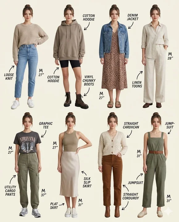 Create 8 sets of casual wear collage freely.