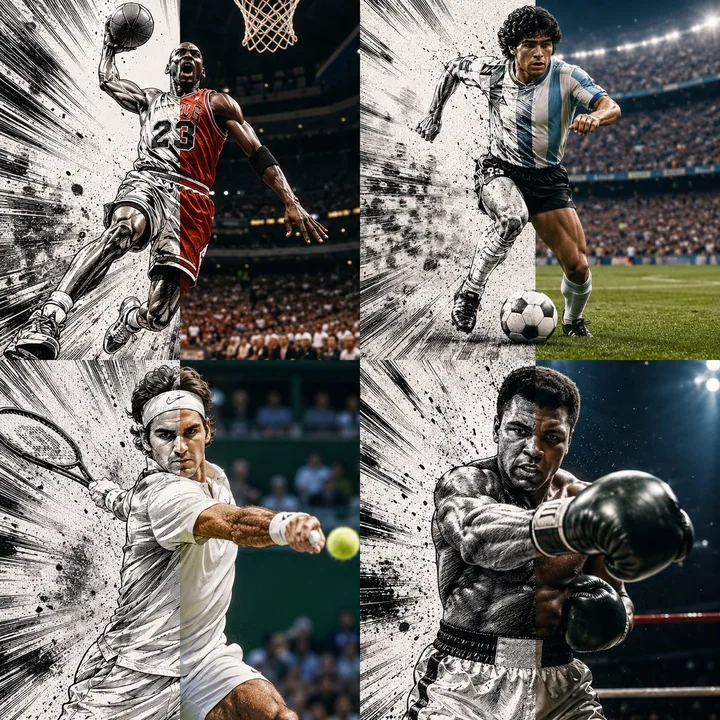 Two-dimensional and three-dimensional conversion portrait of a sports legend