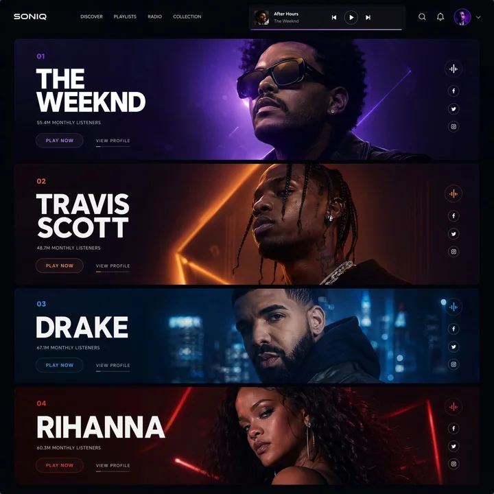 Conception d'interface utilisateur pour un site web de musique futuriste avant-gardiste