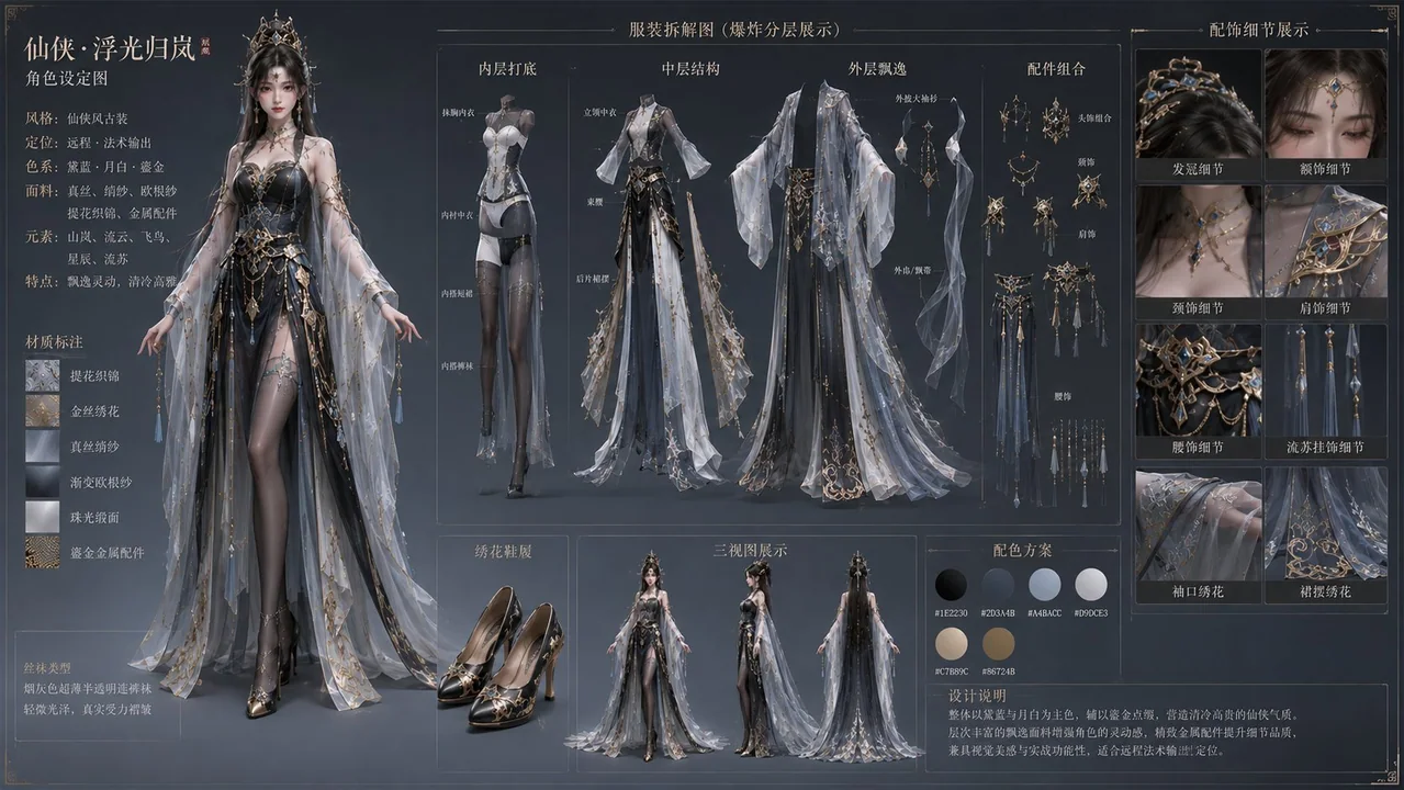 Chinese ancient-style 3D female character design concept art