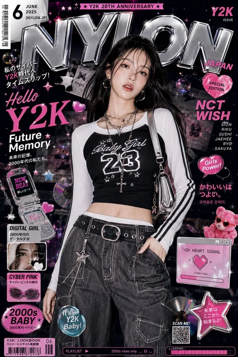 Y2K风东亚少女时尚插画