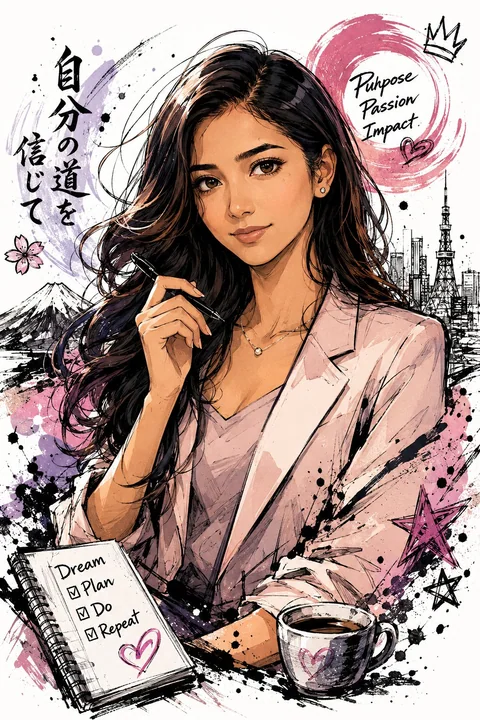 Illustration de personnage à mi-corps, style gribouillis japonais à l’encre tachée