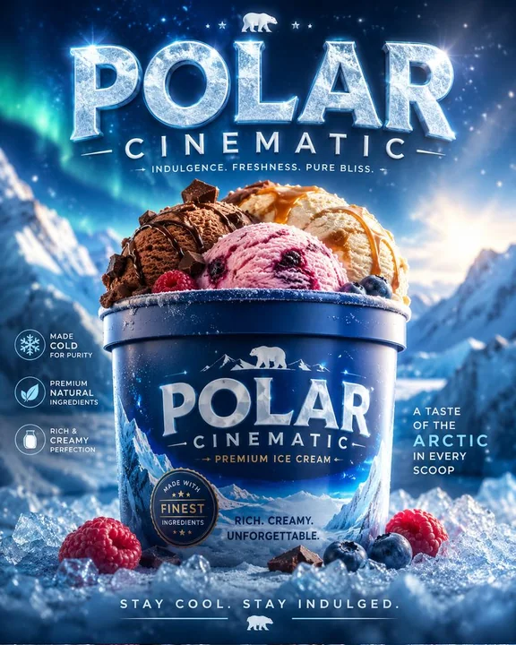 Publicité de glace séduisante au style cinéma polaire