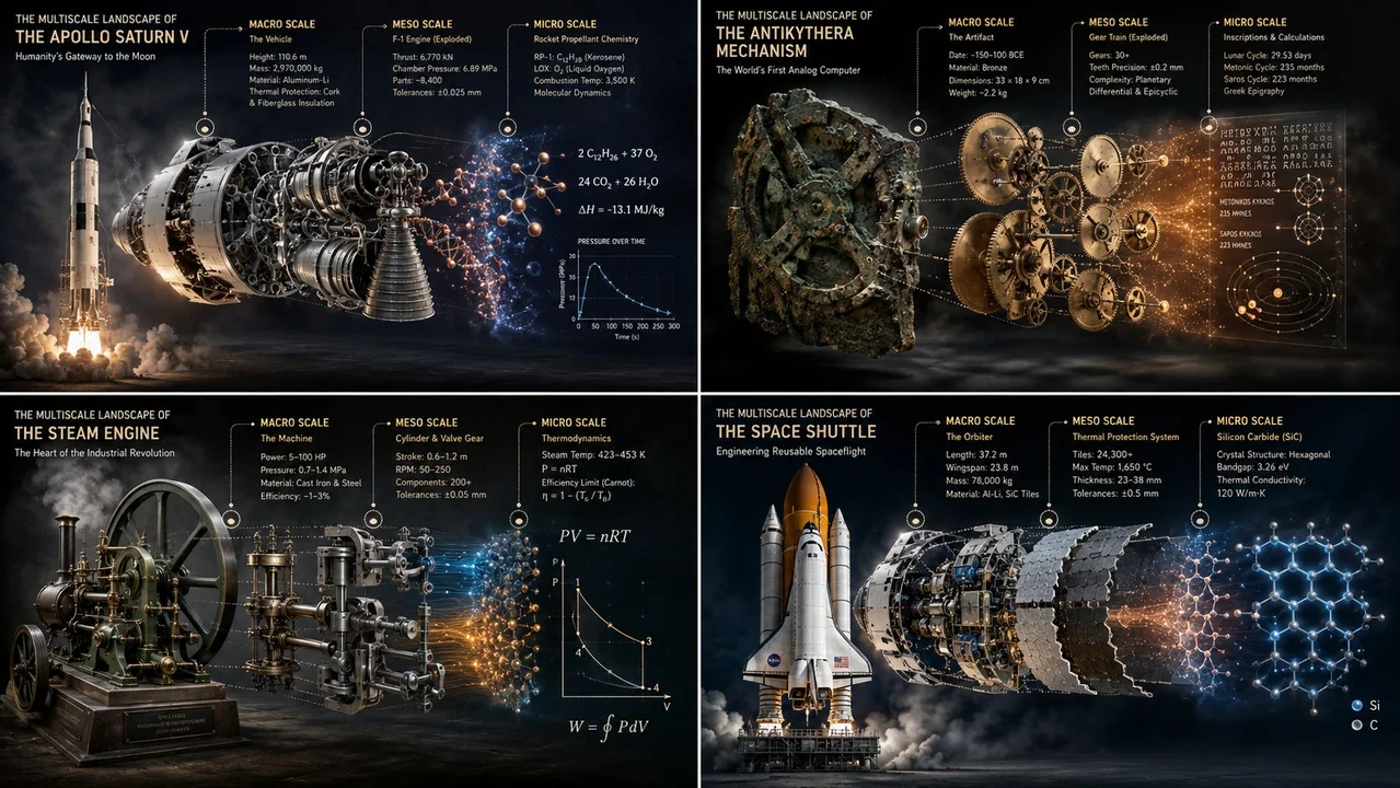 Well-known complex mechanical multi-scale panoramic rendering