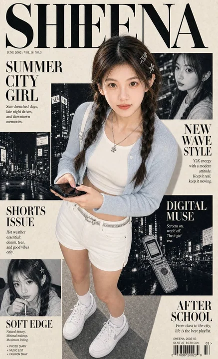 レトロなY2K風ファッション雑誌の表紙人物プロンプト