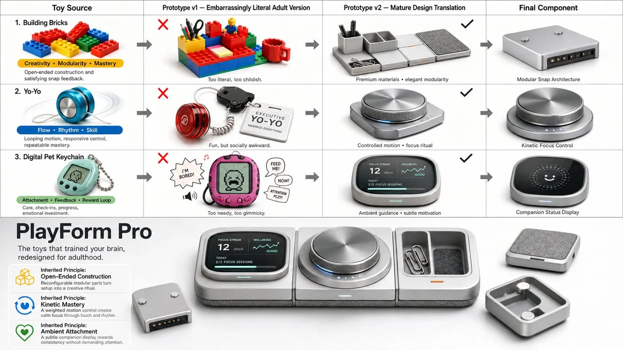 Industrial design of high-end adult products evolved from childhood toys