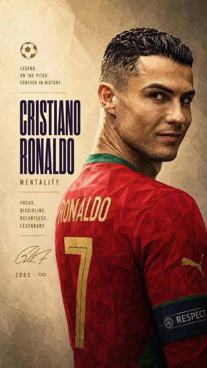 Affiche commémorative de football légendaire de Cristiano Ronaldo en style low poly minimaliste