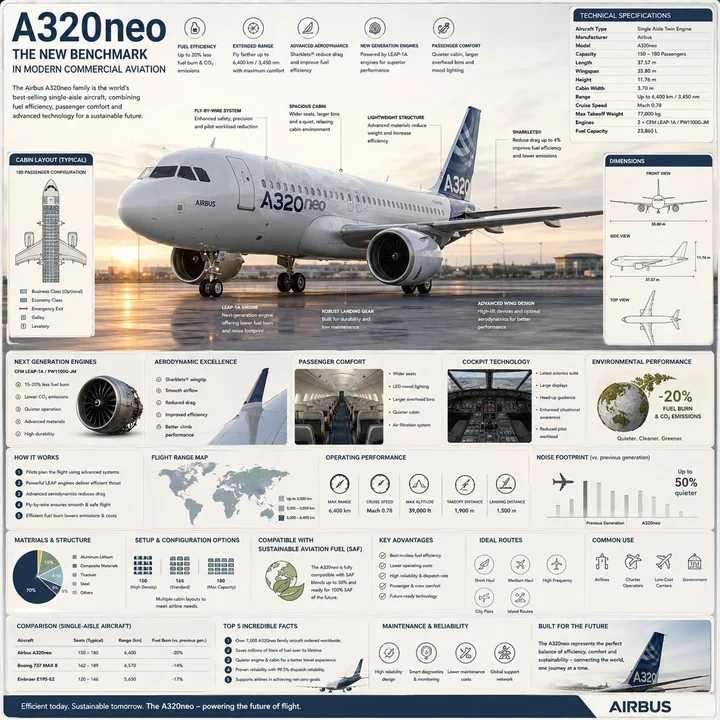 Modern commercial passenger aircraft aviation encyclopedia reference infographic