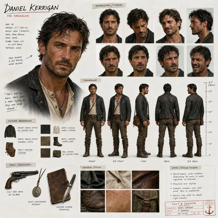 Concept de croquis de plan de conception de personnages réalistes pour un film haut de gamme