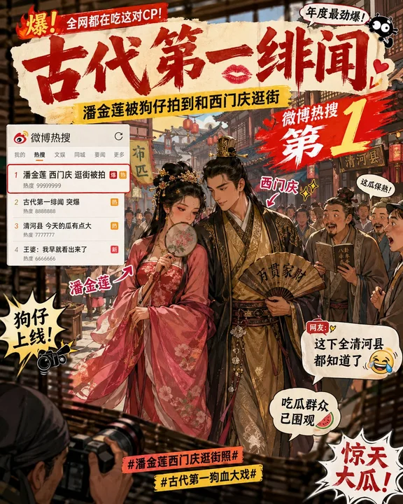 Pan Jinlian et Ximen Qing surpris en plein shopping lors d’un rendez-vous, photographiés en secret par des paparazzis