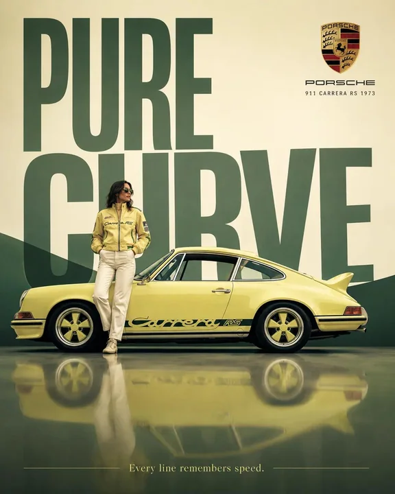 Affiche publicitaire haut de gamme, surréaliste et rétro pour une voiture