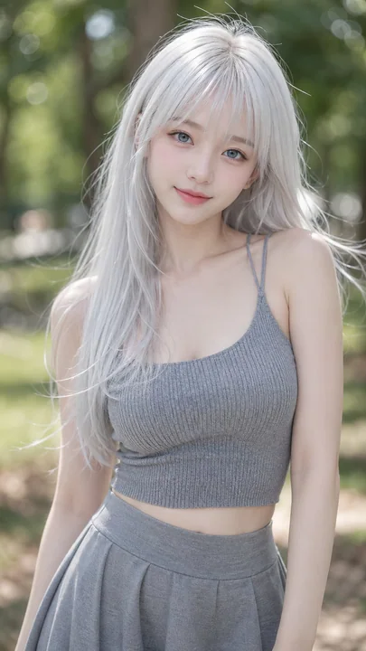 Cool, pure-desire style white-haired Asian beautiful young girl
