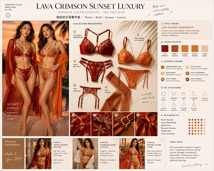 Planche d’inspiration mode pour un ensemble de lingerie haut de gamme par IA