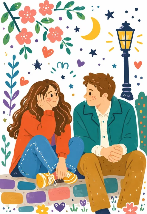 Healing-style folk art graffiti flat illustration style