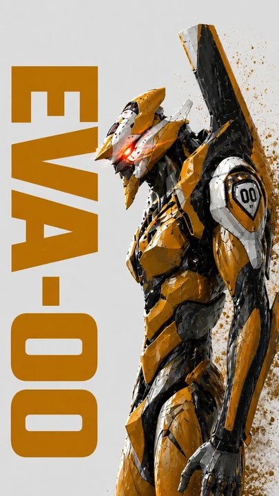 EVA零号機のサイドビュー、油絵風のリアル機甲画